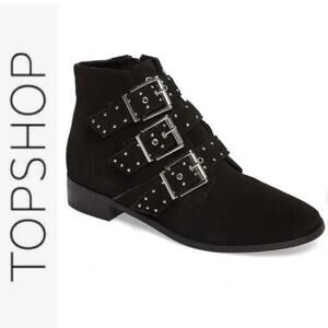 TOPSHOP Krown Black Suede Leather Studded Shoe Size 40EU/9.5US